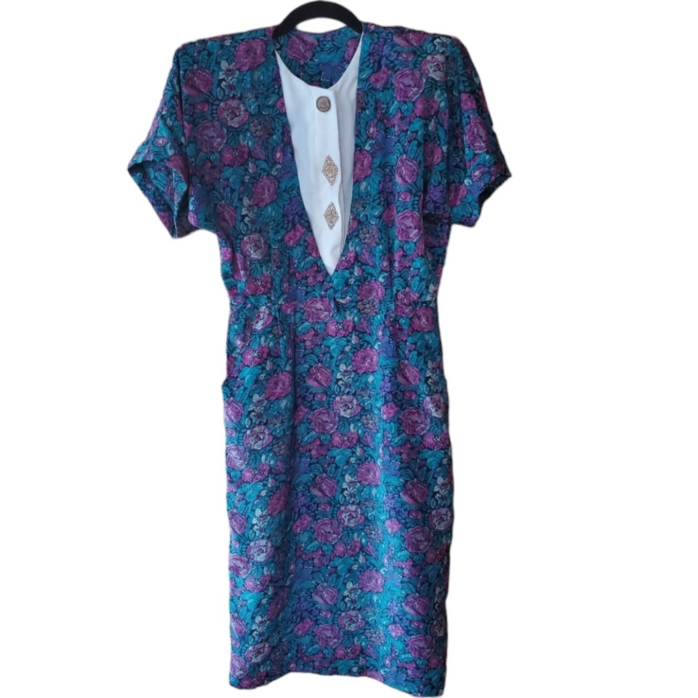 1980s Floral Career Dress